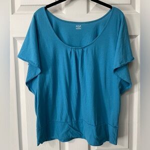 a.n.a. a new approach Women's XL Short Sleeve Flutter Top Shirt Stretch Blue